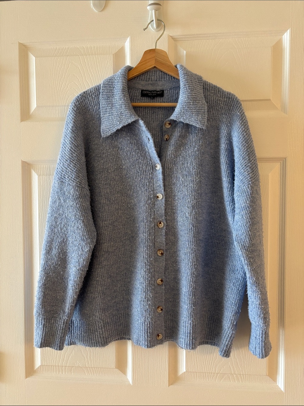 Central Park West- Millie Oversized Polo Sweater - Light Blue